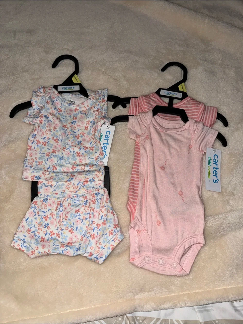 Carter's Pink Striped and Pastel Floral Baby One-Piece Duo